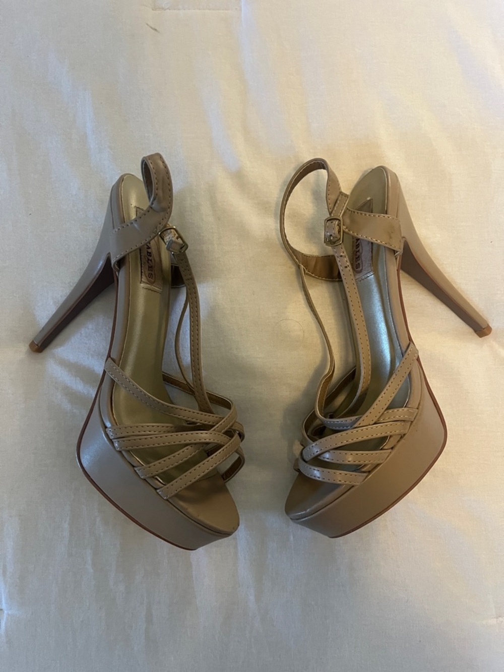 Nude Strappy Platform Stiletto Sandals with Ankle Buckle